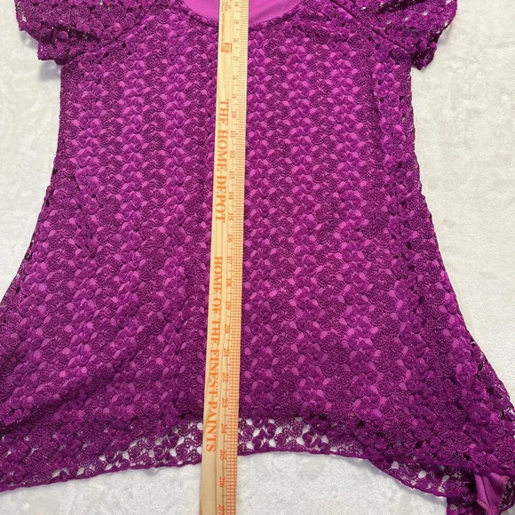 BRITTANY BLACK Lace Overlay Fairycore Flutter Sleeve Blouse Womens Sm Magenta - Picture 8 of 9